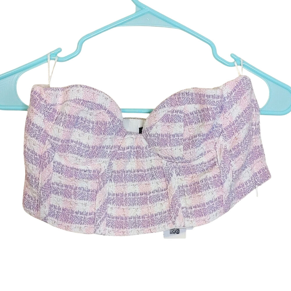 Zara New NWT Cropped Bra Tweed Purple White Striped Stripes Kawaii Twee Small